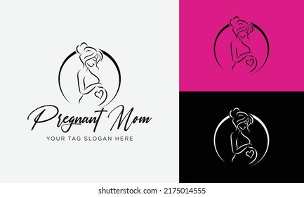 Pregnancy flat line icon. Vector outline illustration of pregnant woman. Black color thin linear sign for gynecologist.