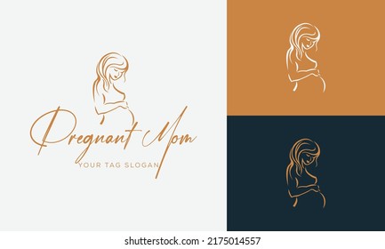 Pregnancy flat line icon. Vector outline illustration of pregnant woman. Black color thin linear sign for gynecologist.