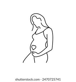 Pregnancy flat line icon. Vector outline illustration of pregnant woman. Black color thin linear sign for gynecologist.