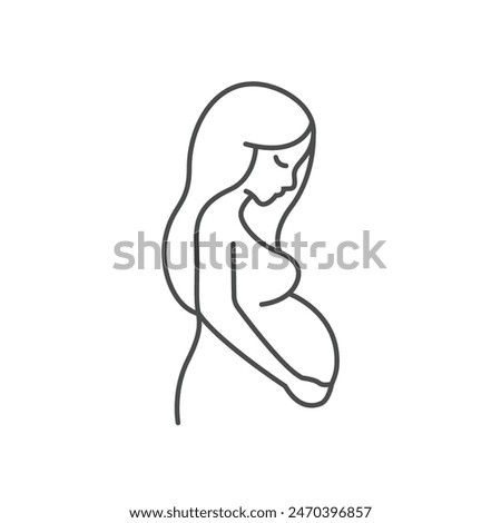 Pregnancy flat line icon. Vector outline illustration of pregnant woman. Black color thin linear sign for gynecologist.