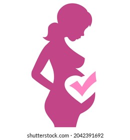 Pregnancy friendly icon with pregnant woman silhouette, vector cartoon on white background
