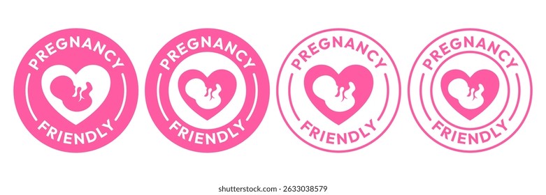 Pregnancy Friendly icon set. Pregnancy Friendly logo, badge, symbol, black, line, flat vector, isolated illustration. Pregnant women, mom, girl, mother.