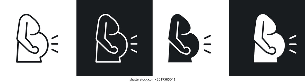 Pregnancy icon collection in black and white filled and stroke line style.