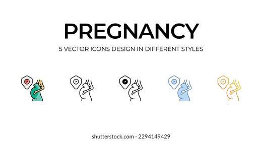 Pregnancy Icon Design in Five style with Editable Stroke. Line, Solid, Flat Line, Duo Tone Color, and Color Gradient Line. Suitable for Web Page, Mobile App, UI, UX and GUI design.