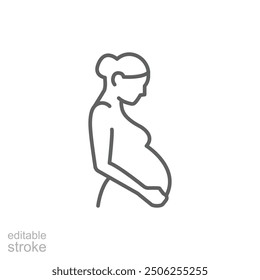 Pregnancy icon. Simple outline style. Pregnant woman, maternal, lady, fertility, mom, baby, mother, gynecology, health concept. Thin line symbol. Vector illustration isolated. Editable stroke.