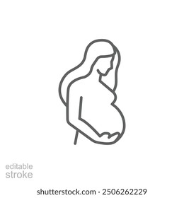 Pregnancy icon. Simple outline style. Pregnant woman, maternal, lady, fertility, mom, baby, mother, gynecology, health concept. Thin line symbol. Vector illustration isolated. Editable stroke.