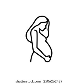 Pregnancy icon. Simple outline style. Pregnant woman, maternal, lady, fertility, mom, baby, mother, gynecology, health concept. Thin line symbol. Vector illustration isolated.