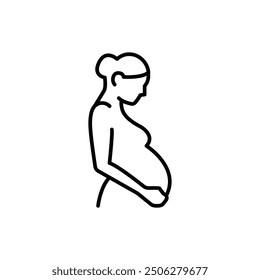 Pregnancy icon. Simple outline style. Pregnant woman, maternal, lady, fertility, mom, baby, mother, gynecology, health concept. Thin line symbol. Vector illustration isolated.