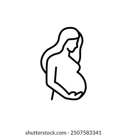 Pregnancy icon. Simple outline style. Pregnant woman, maternal, lady, fertility, mom, baby, mother, gynecology, health concept. Thin line symbol. Vector illustration isolated.