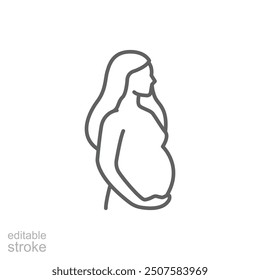 Pregnancy icon. Simple outline style. Pregnant woman, maternal, lady, fertility, mom, baby, mother, gynecology, health concept. Thin line symbol. Vector illustration isolated. Editable stroke.