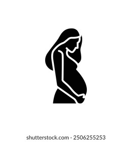 Pregnancy icon. Simple solid style. Pregnant woman, maternal, lady, fertility, mom, baby, mother, gynecology, health concept. Black silhouette, glyph symbol. Vector illustration isolated.