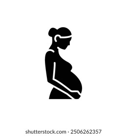 Pregnancy icon. Simple solid style. Pregnant woman, maternal, lady, fertility, mom, baby, mother, gynecology, health concept. Black silhouette, glyph symbol. Vector illustration isolated.