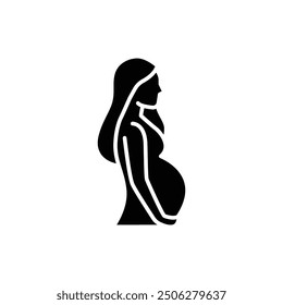 Pregnancy icon. Simple solid style. Pregnant woman, maternal, lady, fertility, mom, baby, mother, gynecology, health concept. Black silhouette, glyph symbol. Vector illustration isolated.