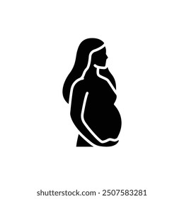 Pregnancy icon. Simple solid style. Pregnant woman, maternal, lady, fertility, mom, baby, mother, gynecology, health concept. Black silhouette, glyph symbol. Vector illustration isolated.