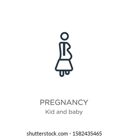 Pregnancy icon. Thin linear pregnancy outline icon isolated on white background from kid and baby collection. Line vector sign, symbol for web and mobile