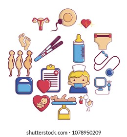 Pregnancy icons set. Cartoon illustration of 16 pregnancy vector icons for web