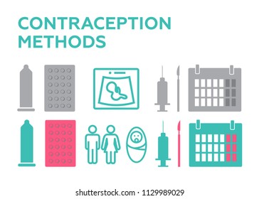 Pregnancy icons set, contraception vector. Planning pregnancy. Birth calendar