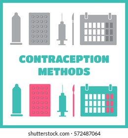 Pregnancy icons set, contraception vector. Contraception methods vector