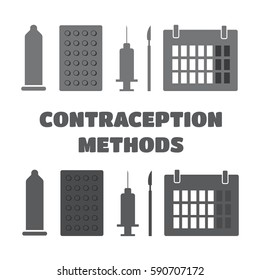 Pregnancy icons set, contraception vector. Contraception methods vector