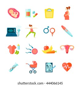 Pregnancy icons set with healthcare symbols flat isolated vector illustration 