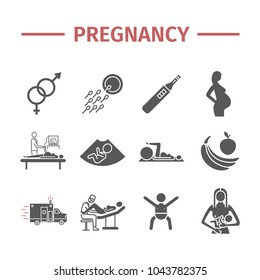 Pregnancy icons set. Infographics. Vector signs for web graphics.