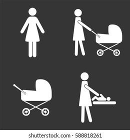 Pregnancy icons set isolated on  gray