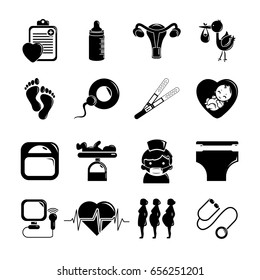 Pregnancy icons set. Simple illustration of 16 pregnancy vector icons for web
