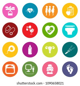 Pregnancy icons set vector colorful circles isolated on white background 