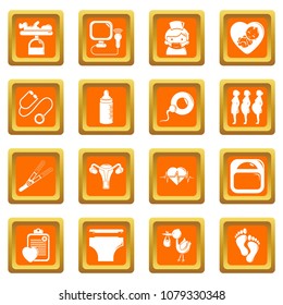 Pregnancy icons set vector orange square isolated on white background 