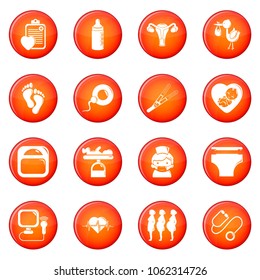 Pregnancy icons set vector red circle isolated on white background 