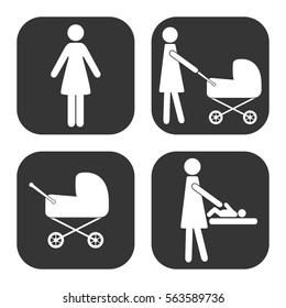 Pregnancy icons vector set on gray  buttons
