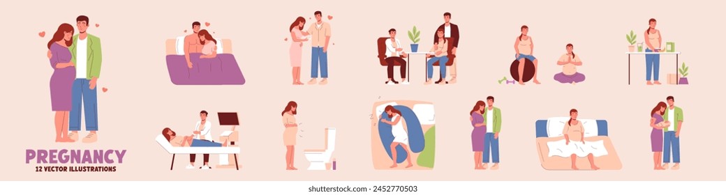 Pregnancy illustration. Pregnancy activities concept.	