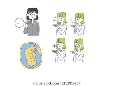 Pregnancy Illustration set related to pregnancy activity Comical handwritten person vector, simple coloring on line drawing
