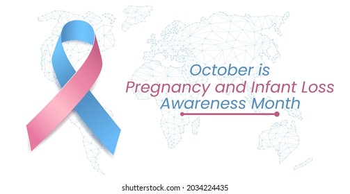 Pregnancy And Infant Loss Awareness Month Concept. Banner With Blue And Pink Ribbon Awareness And Text. Vector Illustration. 