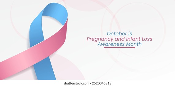 Pregnancy and Infant Loss Awareness Month concept. Banner with blue and pink ribbon awareness and text. Vector illustration. 