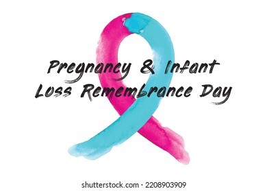 Pregnancy And Infant Loss Remembrance Day Banner On White Background With Pink And Blue Awareness Ribbon Symbol