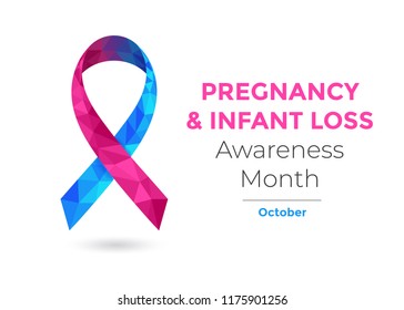 Pregnancy and Infants Loss Awareness Month (October) concept with blue and pink awareness ribbon. Colorful vector illustration for web and printing.