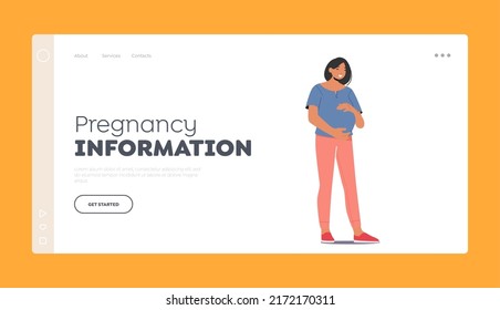 Pregnancy Information Landing Page Template. Asian Pregnant Woman, Beautiful Smiling Girl with Big Belly. Maternity and Motherhood Concept. Young Mother Character. Cartoon People Vector Illustration