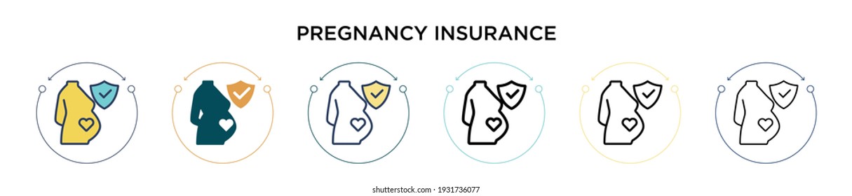 Pregnancy insurance icon in filled, thin line, outline and stroke style. Vector illustration of two colored and black pregnancy insurance vector icons designs can be used for mobile, ui, web