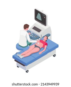 Pregnancy isometric icon with woman during ultrasound scanning in clinic 3d vector illustration