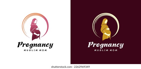 Pregnancy logo design, beautiful pregnant muslim woman logo vector illustration