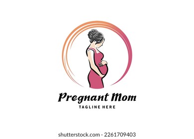 Pregnancy logo design, creative hand drawn pregnant woman silhouette logo vector illustration