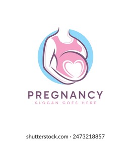 Pregnancy logo design with minimalist line art and soft color concept. Vector illustration.