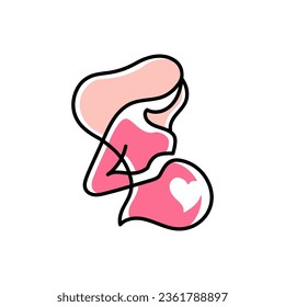 embarazo, logotipo de corazón de amor, mujer embarazada, ilustración de vector materna