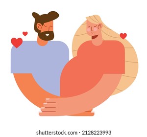 pregnancy lovers couple with hearts characters