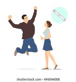 Pregnancy. A man enjoys his pregnant woman. A happy family. Vector illustration