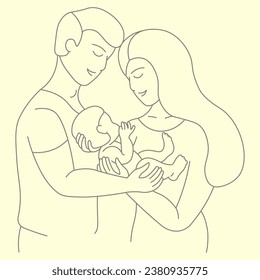 pregnancy man and woman holding baby in their arms line vector