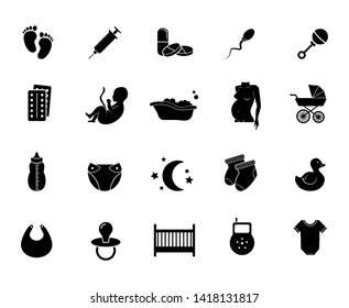 Pregnancy, Maternity, Baby Vector Icon Set.