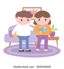 pregnancy and maternity, parents with baby in the living room vector illustration