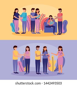pregnancy and maternity scene flat mother father baby doctor set vector illustration